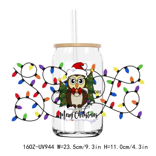 Merry Christmas Lights Vibes 16OZ UV DTF Cup Wrap Transfers Stickers Custom Labels DIY  Waterproof Logo For Libbey Glass Can