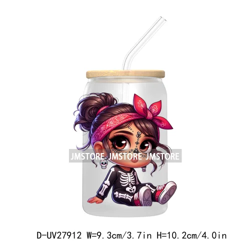 Halloween Skeleton Latina Chibi Baby UV DTF Transfer Stickers Decals For Libbey Cold Cups Mug Tumbler Waterproof Labels Princess