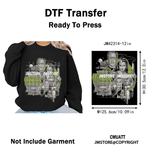 Horror Characters Halftone Movie Shows Scary Halloween Vibes Iron on DTF Washable Transfers Stickers Ready to Press for Clothing