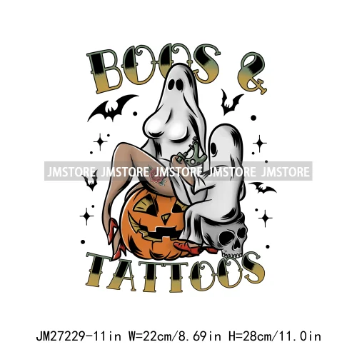 Cartoon Halloween Season Let's Go Ghouls Burn Sage Not Witches Spooky Vibes DTF Iron On Heat Press Transfer Stickers For Clothes