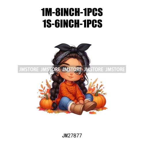 Cute Autumn Pumpkins Fall Vibes Laina Baby Hispanic Chibi Girls Logos DTF Iron On Transfer Stickers Ready To Press For T-shirts