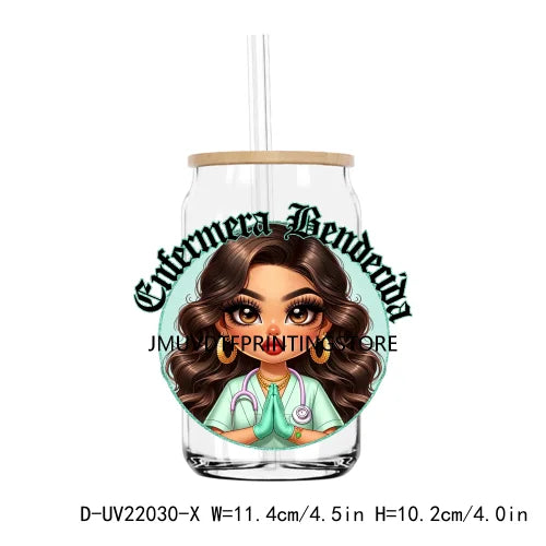 Chibi Mexican Latina Nurse Healthcare UV DTF Transfers Stickers Decals For Libbey Cold Cups Mugs Tumbler Waterproof DIY Craft