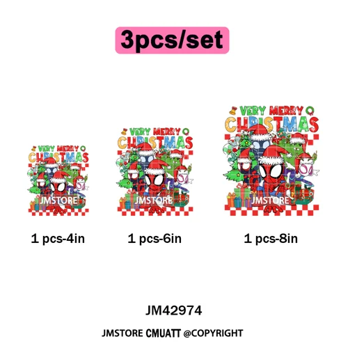 Very Merry Christmas Party Cartoon Princess Kids Friends Winter Gifts Iron on DTF Transfers Stickers Ready to Press for Textiles