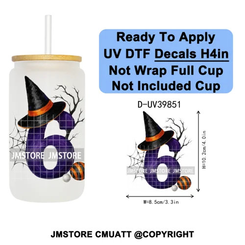 Polka Dot Pumpkin Halloween Letter Coquette UV DTF Decals Ready To Apply Waterproof Transfer Stickers For 16OZ Libbey Glass Can