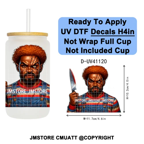 Black Horror Dad Halloween Spooky Daddy UV DTF Decals Ready To Apply Waterproof Transfer Stickers For 16OZ Libbey Glass Can Cups