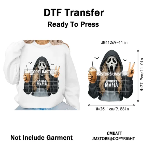 Creepy Killer Mama Club Halloween Spooky Vibes Horror Mom Iron on Washable DTF Transfer Stickers Ready to Press for T-shirts Bag