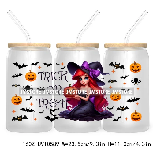 Horror Princess Halloween 16OZ UV DTF Cup Wrap Transfer Stickers Movie Killers Custom Labels For Libbey Glass Can Trick Or Treat