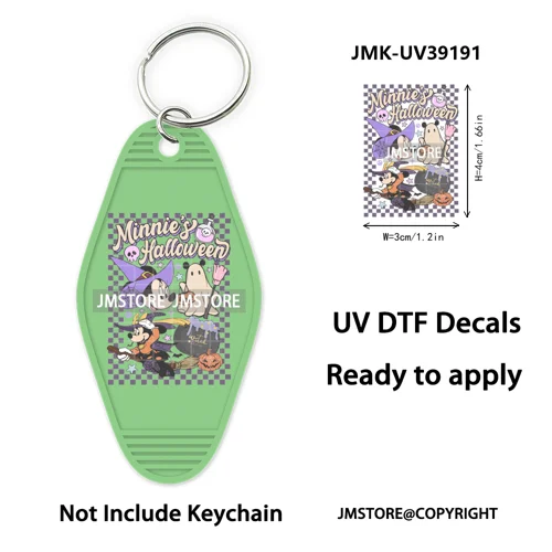 Spooky Halloween Cartoon Character Couple UV DTF Motel Keychain Wrap Ready To Apply Waterproof High Quality Hotel Keychain Decal