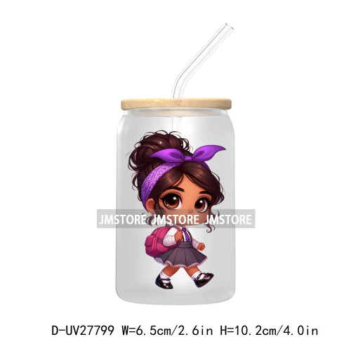 Chibi Cute Latina Baby Girl Back to School UV DTF Transfer Stickers Decals For Libbey Cold Cups Mugs Tumbler Label Hispanic Girl