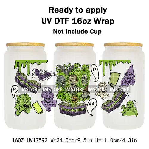 Movies Characters Horror Halloween Cartoon 16OZ UV DTF Cup Wraps Ready To Apply Waterproof Transfer Sticker For Libbey Glass Can
