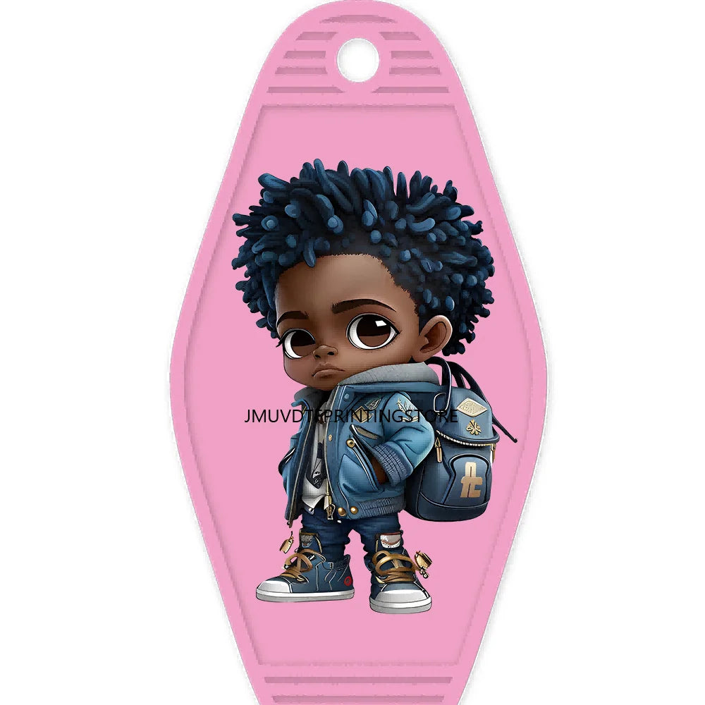 Cool Afro Boy Prince Magic High Quality WaterProof UV DTF Sticker For Motel Hotel Keychain Fashion Black Kids