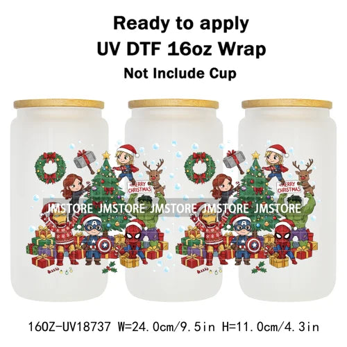 Cartoon Character Snowman Christmas 16OZ UV DTF Cup Wraps Ready To Apply Waterproof Transfer Sticker For Libbey Glass Can Bottle
