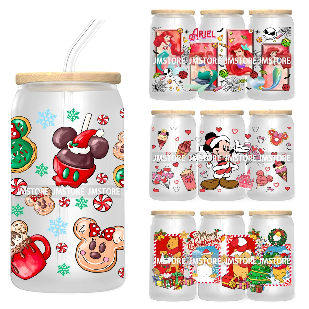 Christmas Cartoon Friends Holiday Season 16OZ UV Cup Wrap DTF Transfer Stickers For Libbey Glass Can Cup Tumbler Waterproof Logo