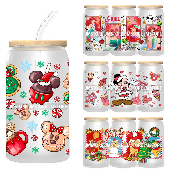 Christmas Cartoon Friends Holiday Season 16OZ UV Cup Wrap DTF Transfer Stickers For Libbey Glass Can Cup Tumbler Waterproof Logo