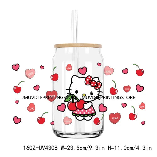 Candy Heart Cartoon Characters Couple UV DTF Sticker For 16OZ Libbey Glass Cup Can Wrap Transfer Sticker Custom Labels DIY Logo