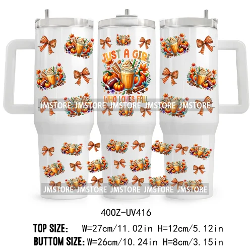 Retro Pumpkin Season Bow UV DTF 40OZ Tumbler Wrap Ready To Apply Good Quality Waterproof Dog Mom Fall Mama Transfer Stickers