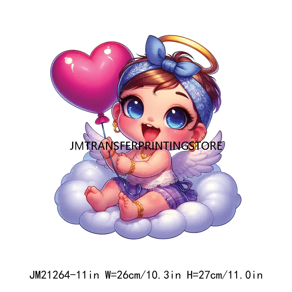 Sweet Pink Valentine's Angel Baby Concha Designs Kids Love Heat Transfer Stickers Ready To Press For T-shirts