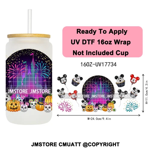 Halloween Cupcake Cartoon Character Ghost 16OZ UV DTF Cup Wraps Ready To Apply Waterproof Transfer Stickers For Libbey Glass Can