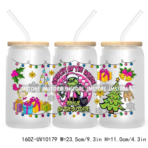 In My Christmas Era UV DTF Sticker For 16OZ Libbey Glass Cup Can Wrap Green Character Transfer Stickers Custom Labels DIY Logo