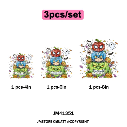 Cartoon Friends Character Faux Glitter Coquette Pumpkin Girly Halloween Iron on DTF Transfer Stickers Heat Press for Hoodies Bag