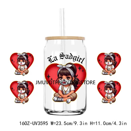 Chicano La Sad Girl Couple 16OZ UV DTF Cup Wrap Transfer Stickers Custom Labels DIY Waterproof Logo For Libbey Glass Can Hearts