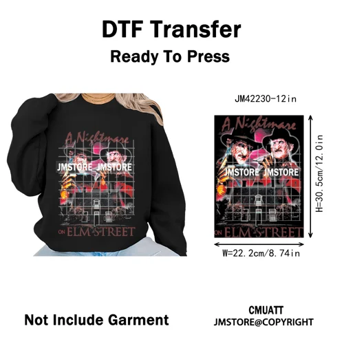 Cool Halftone Horror Killer Characters Scary Halloween Vibes Iron on DTF Washable Transfers Stickers Ready to Press for Clothes
