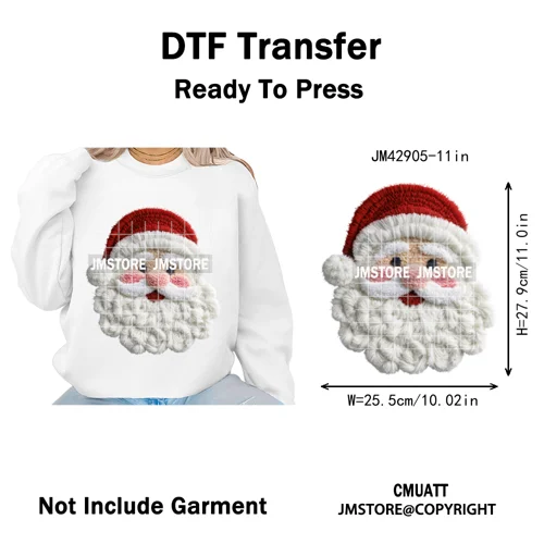 Preppy Faux Yarn Santa Tree Reindeer Cow Christmas Season Iron on DTF Washable Transfers Stickers Ready to Press for Clothing