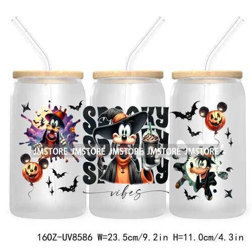 Spooky Vibes Halloween Princess 16OZ UV DTF Cup Wrap Transfer Stickers Custom Label Durable Waterproof Logo For Libbey Glass Can