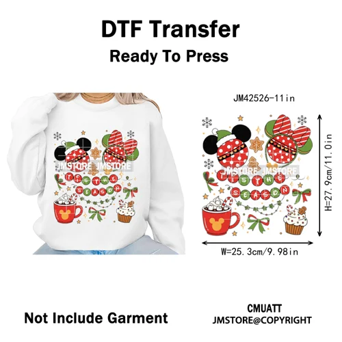Magical Cartoon Girly Christmas Season Coquette Xmas Holiday Iron on DTF Washable Transfers Stickers Ready to Press for Textiles
