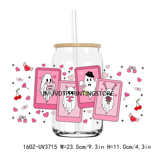 Valentine's Day Love 16OZ UV DTF Cup Wrap Transfer Stickers XOXO Hearts Custom Labels DIY Waterproof Logo For Libbey Glass Can