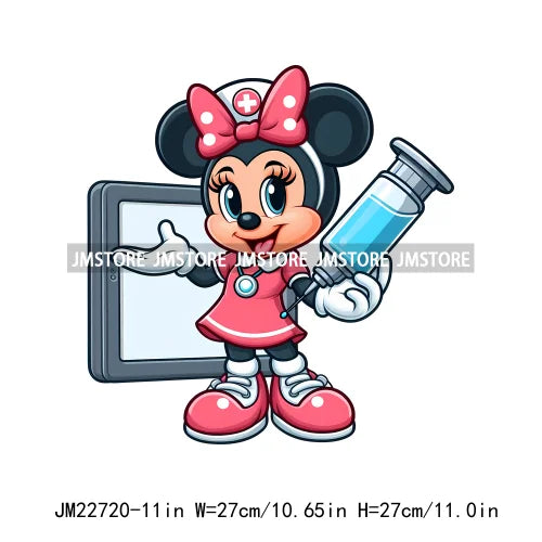 Cartoon Nurse Medical Mouse Dog Iron On DTF Transfers Stickers Designs Ready To Press For T-shirts Pillow