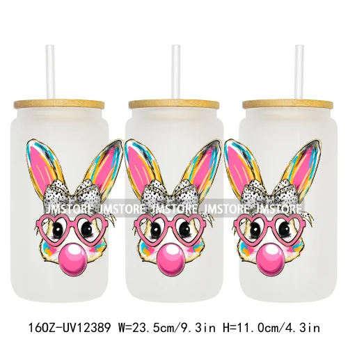 Glitter Coquette Peeps Easter Bunny Rabbit UV DTF Sticker For 16OZ Libbey Glass Cup Can Wrap Transfer Stickers Custom Labels