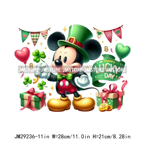 Cute Cartoon Character St Patrick's Irish Day Shamrock Lucky Vibes Iron On DTF Transfers Stickers Ready To Press For Hoodies