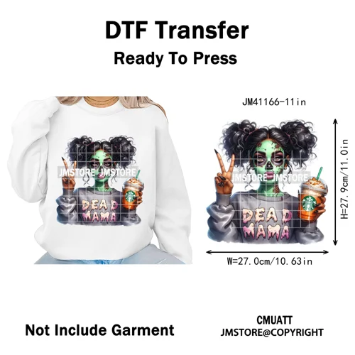 Horror Halloween Character Afro Coffee Killer Bad Mama Club Iron on Washable DTF Transfers Stickers Ready to Press for Clothing