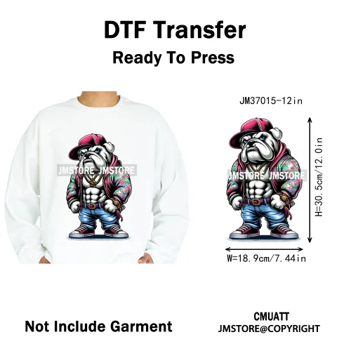 12in Graffiti Gangster Hip Hop Gorilla Life Is Better With Bulldog Iron on DTF Heat Transfer Sticker Ready to Press for Hoodies
