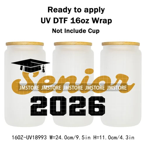 High School Senior Coquette Bow 16OZ UV DTF Cup Wraps Ready To Apply Waterproof Transfer Stickers For Libbey Glass Can Tumbler