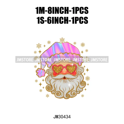 Faux Glitter Merry Christmas Season Merry And Bright Santa Baby Decals Iron On DTF Transfers Stickers Ready To Press For T-shirt