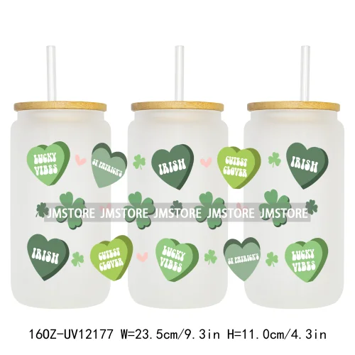 Coquette St Patrick's Day Lucky Shamrock 16OZ UV Cup Wrap DTF Transfer Stickers For Libbey Glass Can Cups Tumbler Custom Prints