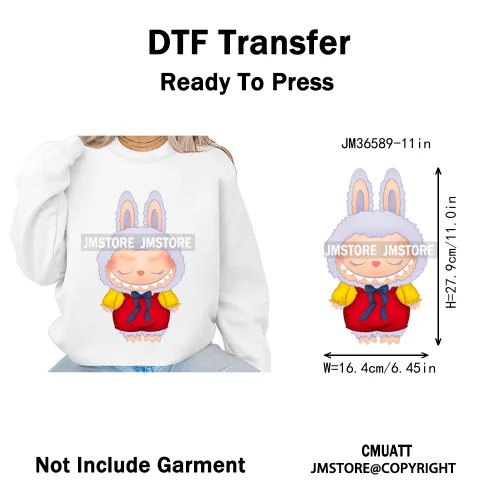 Cute Baby Cartoon Monster Doll Character Bow Girly Washable Decals Iron On DTF Heat Transfer Stickers Ready To Press for Clothes