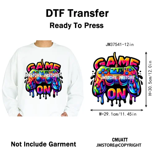 12in Game Zone Time Girl Gamer Squad Hustler Graffiti Game On Over Iron on DTF Transfers Stickers Ready to Press for Hoodies