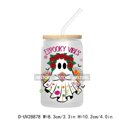 Mexican Ghost Espooky Vibes UV DTF Transfer Stickers Decals For Libbey Cold Cups Mugs Tumbler Conchas And Cucuys Halloween Boo