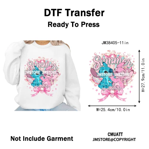 Cute Summer Holiday Life Palm Beach Vibes Cartoon Characters Coquette Iron on DTF Transfers Stickers Ready to Press for Clothing