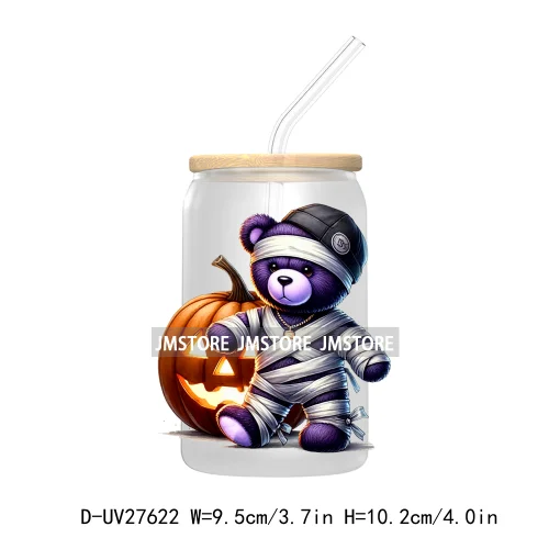 Spooky Halloween Horror Bear UV DTF Transfer Stickers Decals For Libbey Cold Cups Mugs Tumbler Waterproof Labels Scary Pumpkin