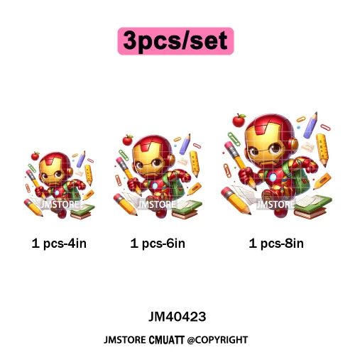 Cartoon Character Back To School Book Teacher School Friends Iron on DTF Washable Transfers Stickers Ready to Press for Textile