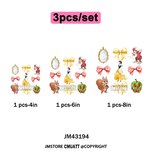 Colorful Girly Coquette Cartoon Princess Family Trip Iron on Washable DTF Heat Transfers Stickers Ready to Press for Clothing