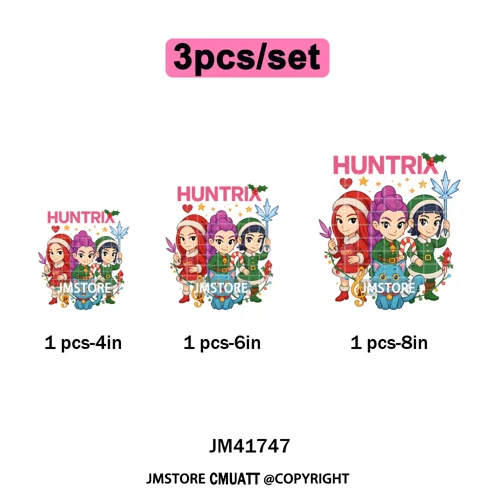 Cute Santa Kpop Inspired Movie Character Merry Christmas Holly Iron on DTF Washable Transfer Stickers Ready to Press for Textile