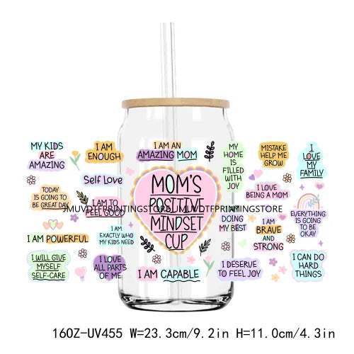 Mama Floral Flower Mother's Day UV DTF Sticker For 16OZ Libbey Glass Cup Can Wrap Transfer Sticker Custom Labels DIY Logo