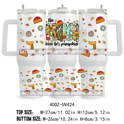 Retro Pumpkin Season Bow UV DTF 40OZ Tumbler Wrap Ready To Apply Good Quality Waterproof Dog Mom Fall Mama Transfer Stickers