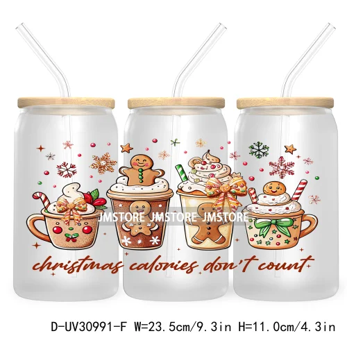 Merry Christmas Howdy Gingerbread 16OZ UV Cup Wrap DTF Transfer Stickers For Libbey Glass Can Cups Tumbler God Jesus Chris Xmas