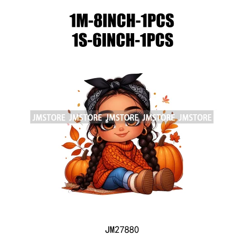 Cute Autumn Pumpkins Fall Vibes Laina Baby Hispanic Chibi Girls Logos DTF Iron On Transfer Stickers Ready To Press For T-shirts